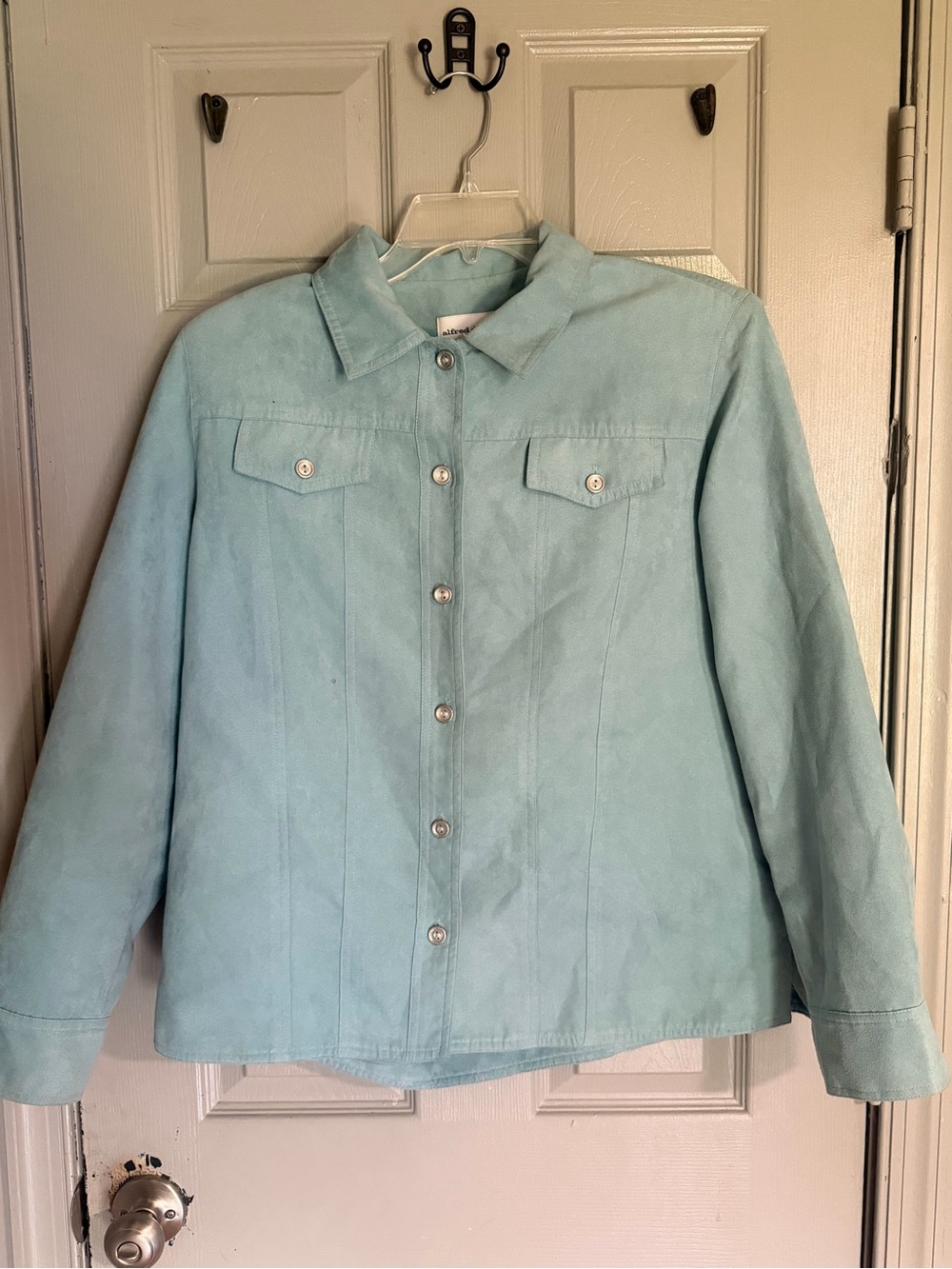 Alfred Dunner Light Aqua Button-Front Jean Jacket